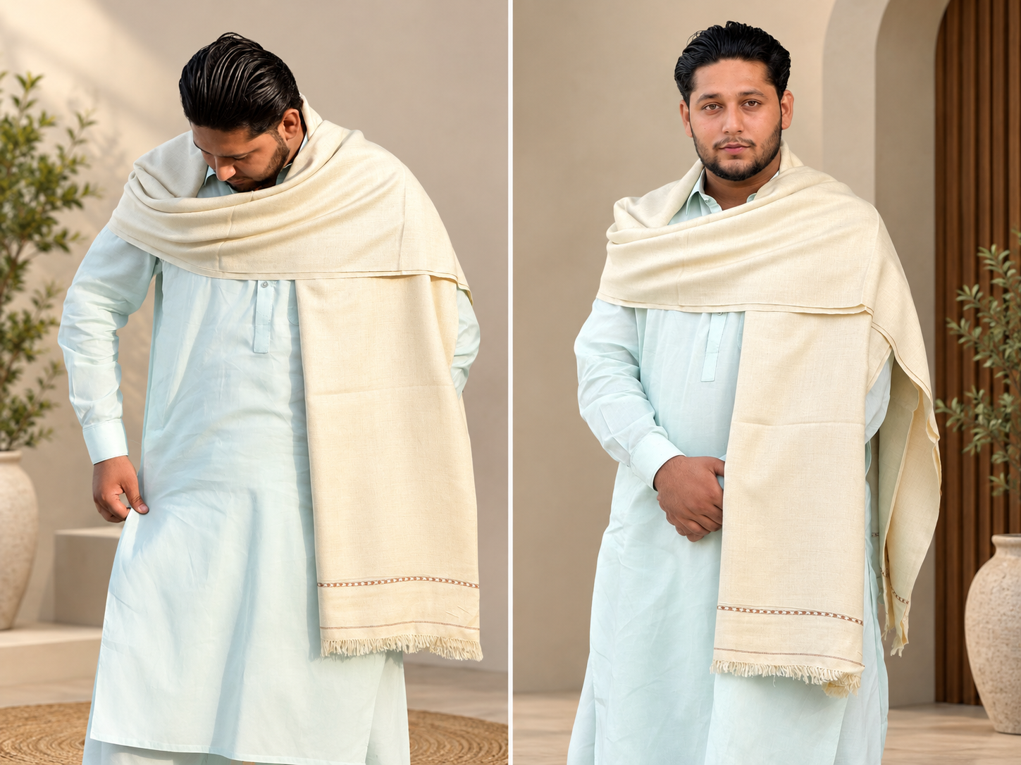 Premium Cream Wool Shawl for Men – Classic Elegance